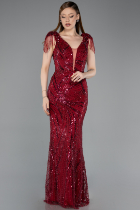 Robe De Soirée Grande Taille Perlé Longue Rouge Bordeaux ABU5336