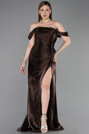 Robe De Soirée Mousseline Longue Brun ABU5974