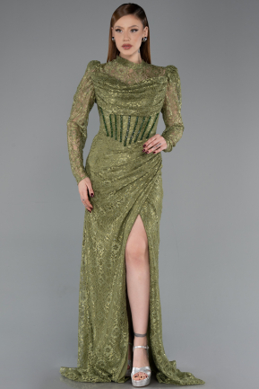 Robe De Soirée Dantelle Longue Kaki ABU5771