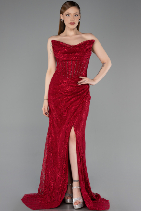 Robe De Soirée Dantelle Longue Rouge Bordeaux ABU5771