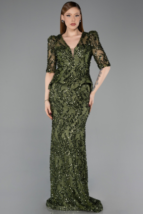 Robe De Soirée Squameuse Longue Kaki ABU5621