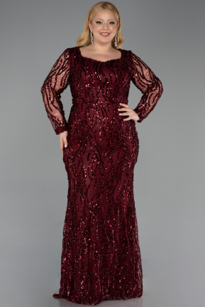 Robe Grande Taille Squameuse Longue Rouge Bordeaux ABU5937
