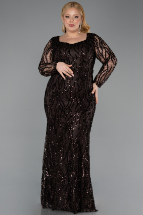 Robe Grande Taille Squameuse Longue Brun ABU5937