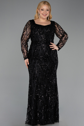 Robe Grande Taille Longue Squameuse Noir ABU5937