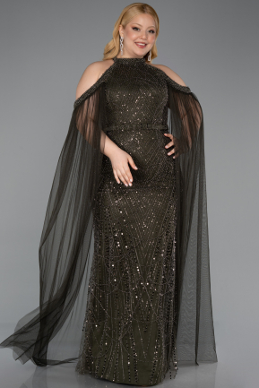 Robe de Soirée Grande Taille Longue Perlé Kaki ABU6118