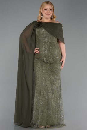 Robe De Soirée Grande Taille Perlé Longue Kaki Clair ABU5819