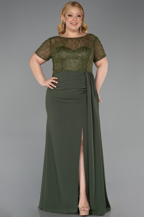 Robe de Soirée Grande Taille Longue Dantelle Kaki ABU6102