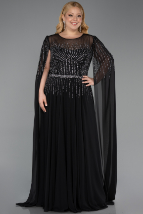 Robe De Soirée Grande Taille Longue Mousseline Noir ABU6095