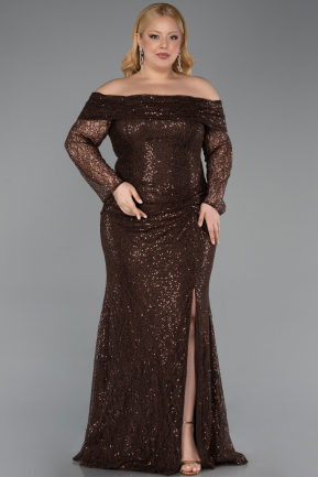 Robe Grande Taille Longue Squameuse Brun ABU6137