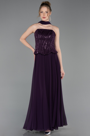 Robe de Soirée Longue Mousseline Violet ABU6150
