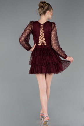 Robe de Cérémonie Courte Dantelle Rouge Bordeaux ABK2623