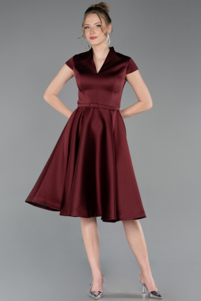 Robe de Cérémonie Midi Satin Rouge Bordeaux ABK2626