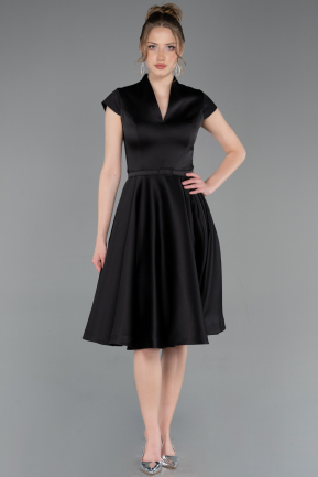 Robe de Cérémonie Midi Satin Noir ABK2626