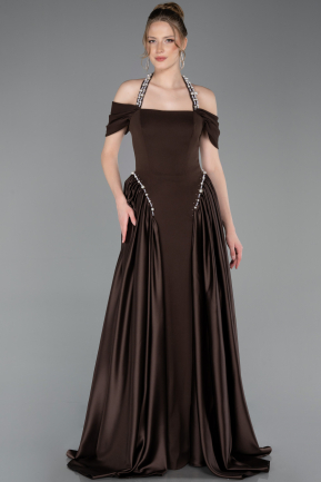 Robe De Soirée Satin Longue Brun ABU5995