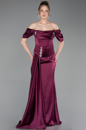 Robe Queue De Poisson Satin Longue Prune ABU5765