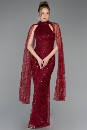 Robe de Soirée Longue Perlé Rouge Bordeaux ABU6154