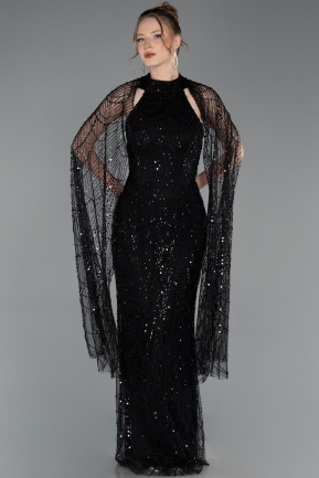 Robe de Soirée Longue Perlé Noir ABU6154