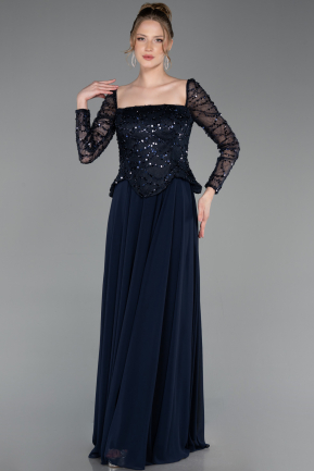 Robe de Soirée Longue Mousseline Bleu Marine ABU6157