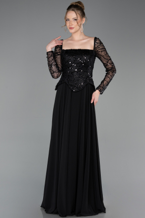 Robe de Soirée Longue Mousseline Noir ABU6157