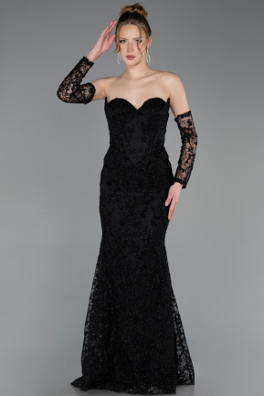Robe de Soirée Longue Lacé Noir ABU6159