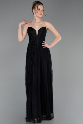 Robe de Soirée Longue Dantelle Noir ABU6160