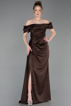 Robe De Fiançaille Satin Longue Brun ABU1606