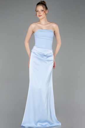 Robe de Soirée Longue Satin Bleu clair ABU6096