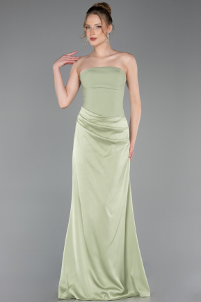 Robe de Soirée Longue Satin Pistache vert ABU6096