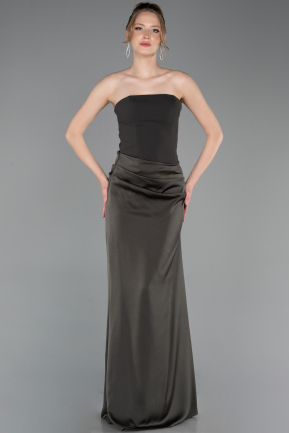 Robe de Soirée Longue Satin Kaki ABU6096