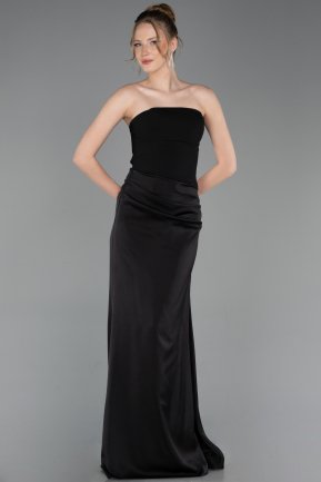 Robe de Soirée Longue Satin Noir ABU6096