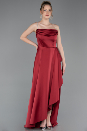 Robe de Soirée Longue Satin Rouge Bordeaux ABU6130