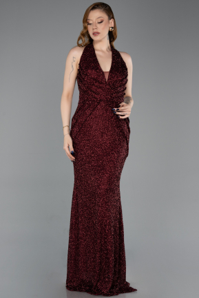 Robe Queue de Poisson Longue Perlé Rouge Bordeaux ABU6165