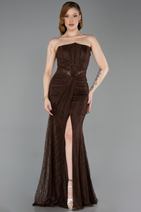 Tenue de Soirée Longue Dantelle Brun ABU6169