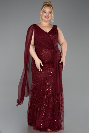 Robe De Soirée Grande Taille Longue Perlé Rouge Bordeaux ABU6133