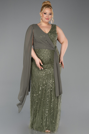 Robe De Soirée Grande Taille Longue Perlé Kaki ABU6133