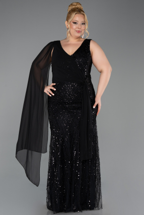 Robe De Soirée Grande Taille Longue Perlé Noir ABU6133