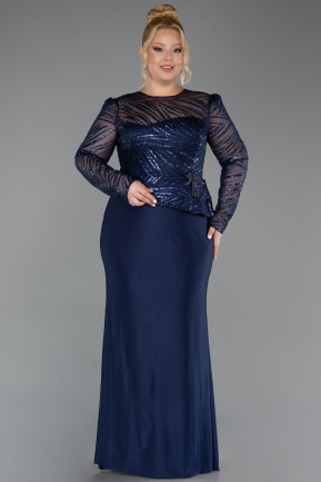 Robe de Soirée Grande Taille Longue Bleu Marine ABU6183