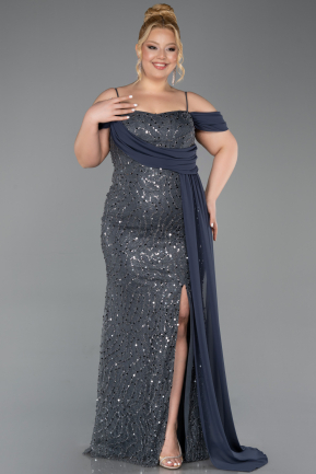 Robe De Soirée Grande Taille Longue Squameuse Anthracite ABU6134
