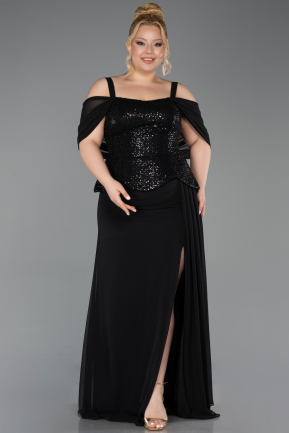 Robe de Soirée Grande Taille Longue Mousseline Noir ABU6184