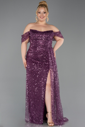 Robe De Fiançailles Grande Taille Squameuse Longue Prune ABU3579