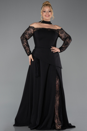 Robe de Soirée Grande Taille Longue Dantelle Noir ABU5657