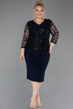 Robe De Invitation Grande Taille Midi Squameuse Bleu Marine ABK2631