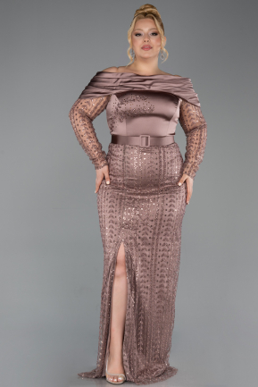 Robe de Soirée Grande Taille Longue Perlé Cuivre ABU6187