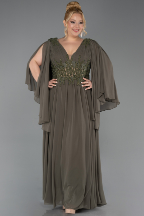 Robe De Soirée Grande Taille Mousseline Longue Kaki ABU4638
