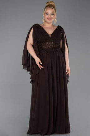 Robe De Soirée Grande Taille Mousseline Longue Brun ABU4638