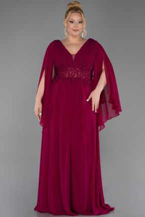Robe De Soirée Grande Taille Mousseline Longue Couleur Cerise ABU4638