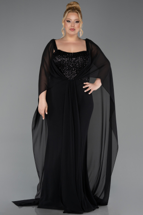 Robe De Soirée Grande Taille Mousseline Longue Noir ABU6071