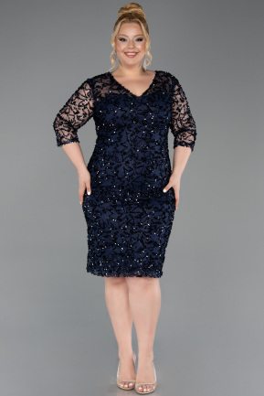 Robe De Soirée Grande Taille Midi Squameuse Bleu Marine ABK2630