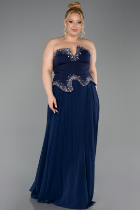 Robe de Soirée Grande Taille Longue Mousseline Bleu Marine ABU6189