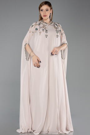 Robe De Soirée Grande Taille Longue Mousseline Beige ABU6175